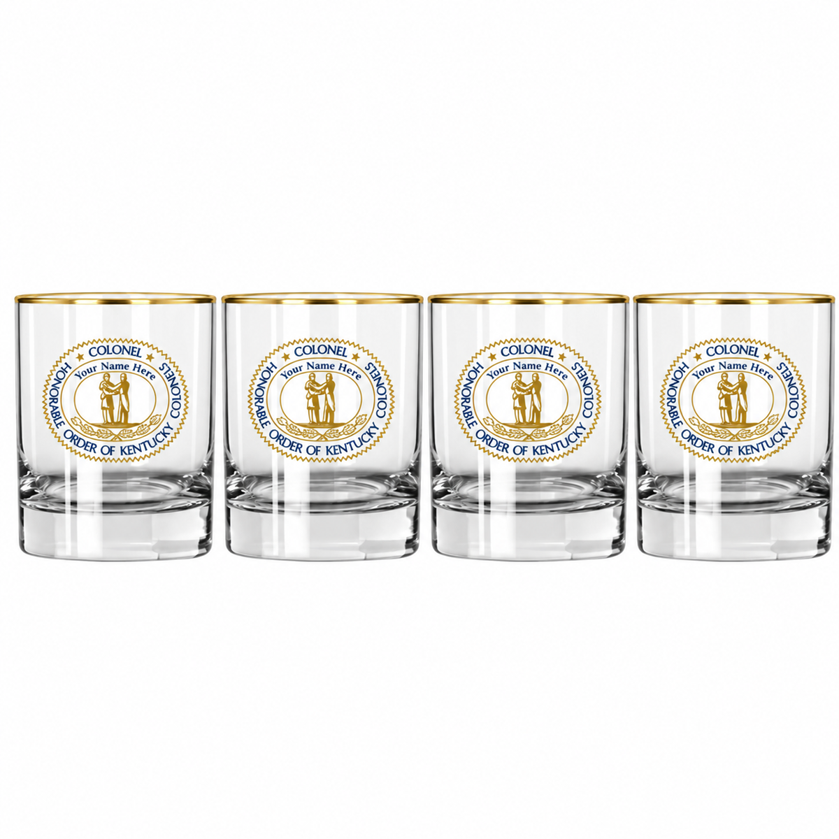 Personalized Seal Logo Rocks Gold Rim Glasses - Set of 4