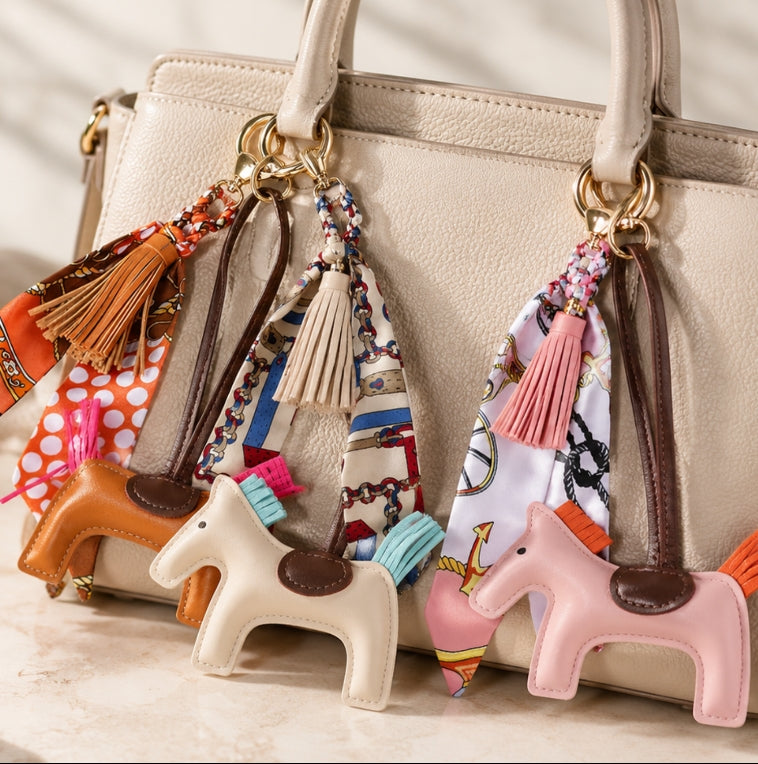 Leather Horse Tassel Scarf Keychain
